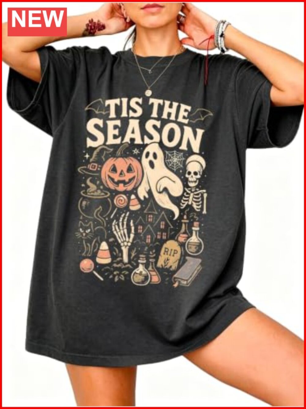 Oversized Halloween Graphic Tee Womens Spooky Season Pumpkin Ghost Fall Casual